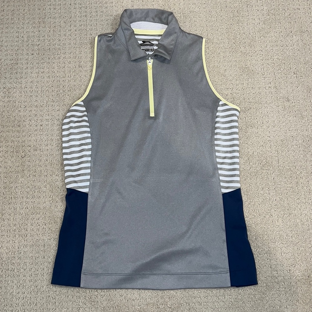 Slazenger sleeveless golf, tennis, pickleball top zip small navy grey yellow